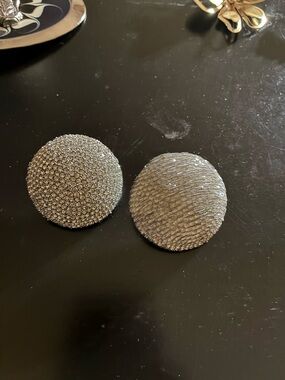 Silver Round Statement Earrings - Sparkling Textured Design